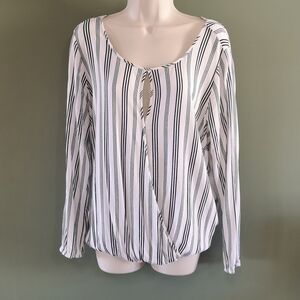 Torrid Faux Wrap Striped Banded Blouse XL Black & White Striped